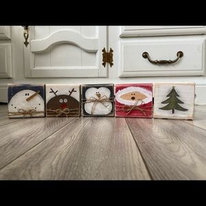 Rustic farmhouse Christmas decor, set of five blocks
